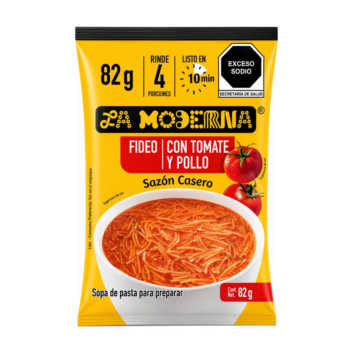 Sopa de pasta para preparar fideo con tomate y pollo La Moderna (82 g / 2.89 oz)