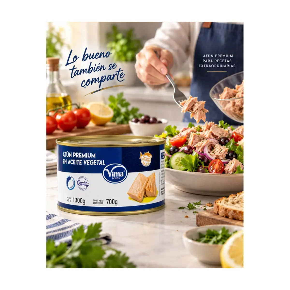 Atún premium en aceite vegetal Vima Foods (1 kg / 2.2 lb) - Thumbnail 3