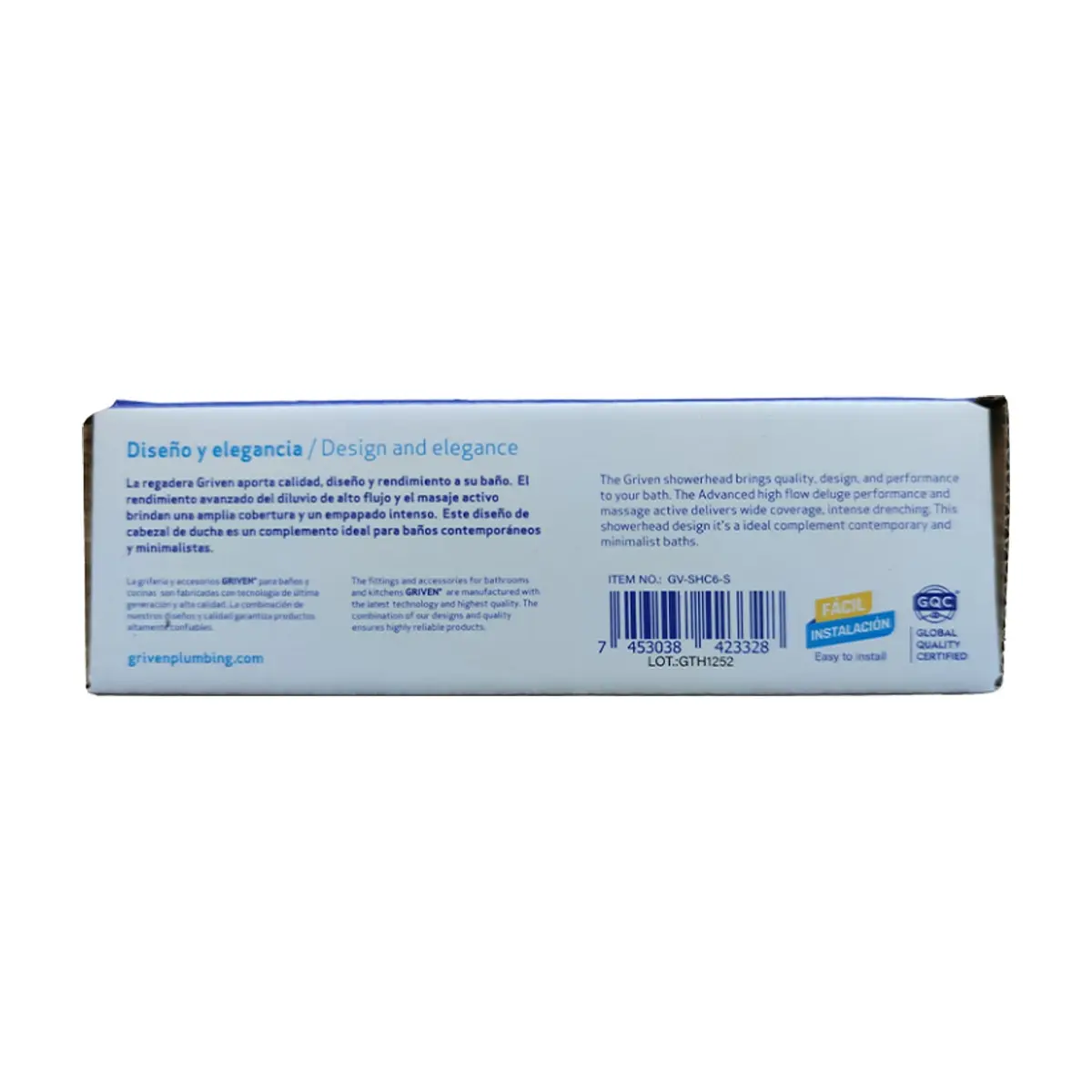 Regadera cuadrada para ducha de 6" terminación cromada Griven - Miniatura 3