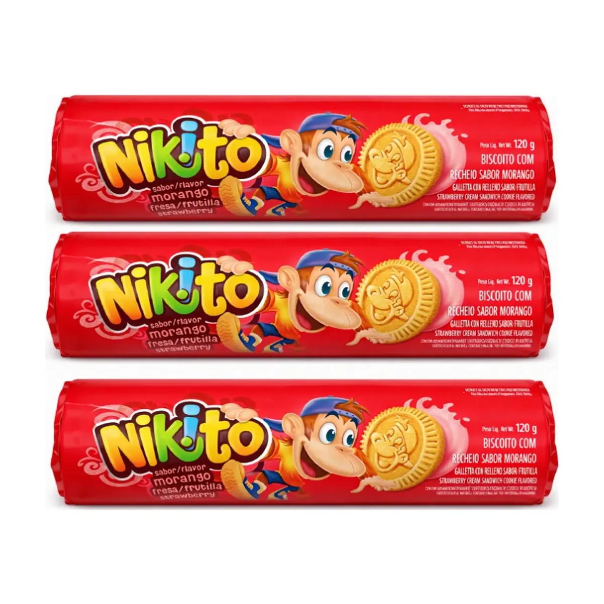 Galletas dulces con crema sabor fresa Nikito (3 x 120 g / 4.23 oz)