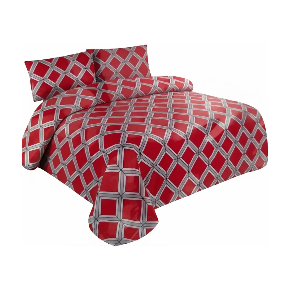 Juego de sábanas full size de cuatro piezas con diseño geométrico de diamantes rojo, gris y blanco Solla Home - Miniatura 1
