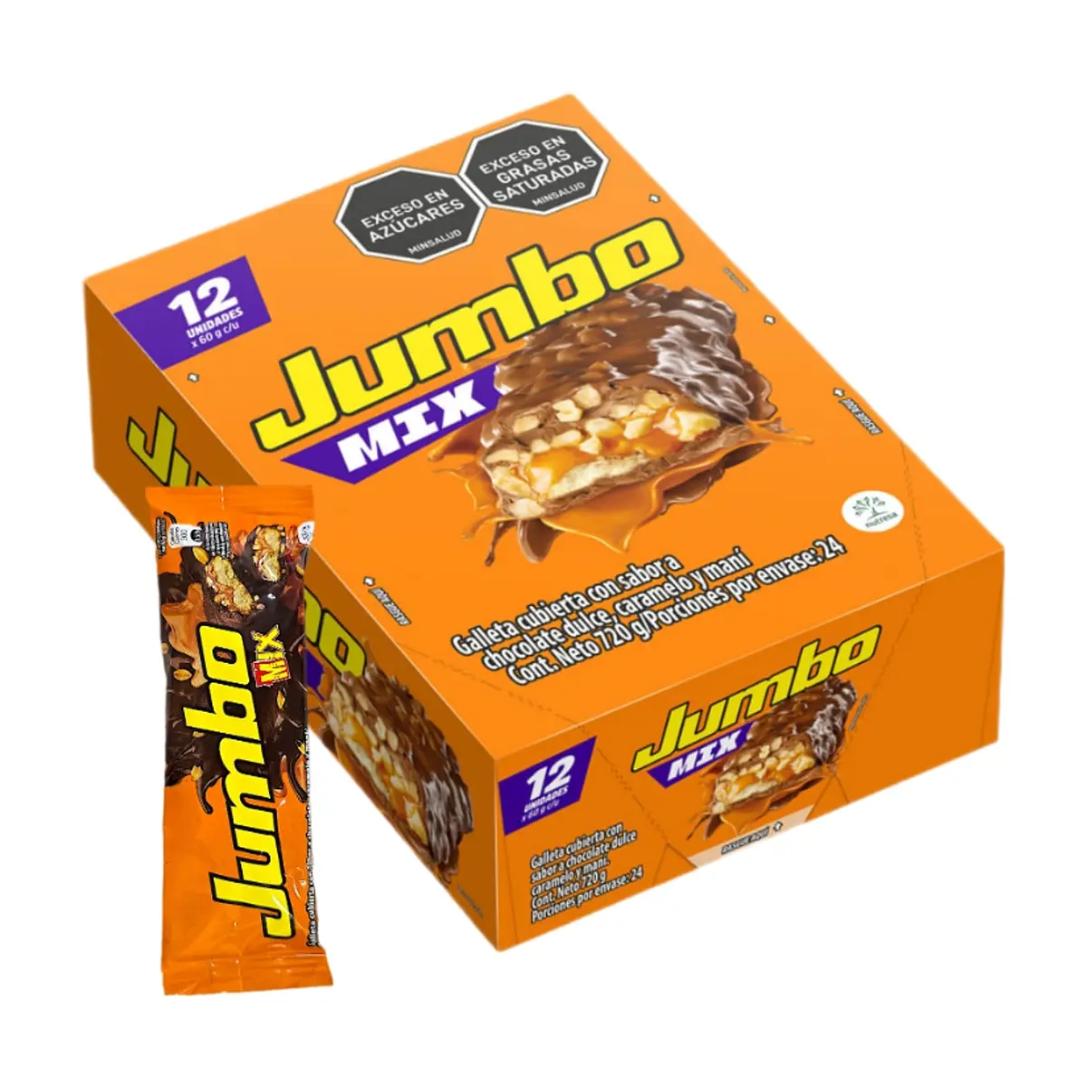 Combo de galleta cubierta sabor a chocolate con caramelo y maní (12 x 60 g)