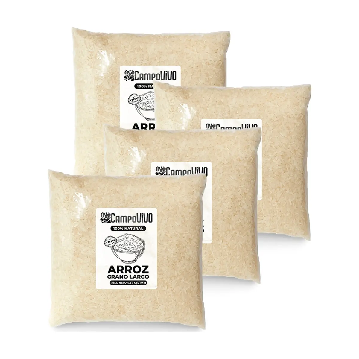 Arroz de grano largo Campo Vivo (4 x 4.54 kg / 10 lb)