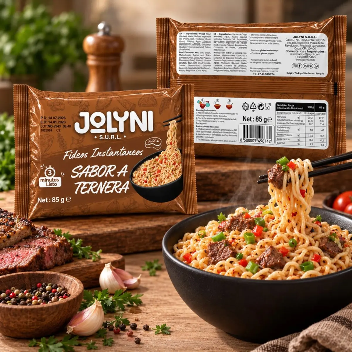 Sopa de fideos instantáneos sabor ternera Jolyni (6 x 85 g / 3 oz) - Thumbnail 5