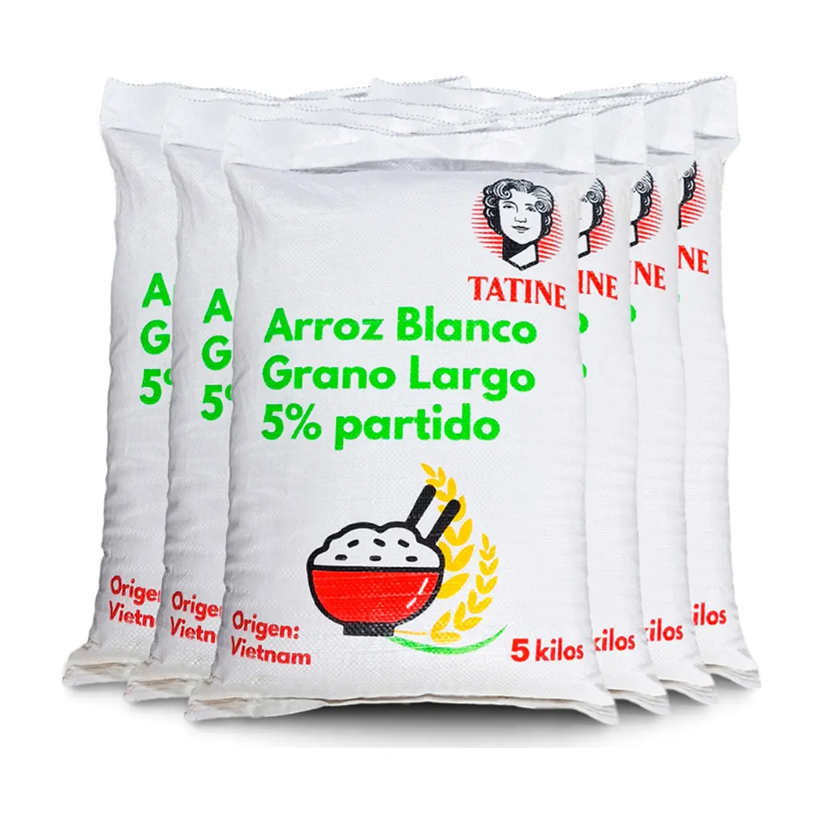Arroz de grano largo 5% de grano partido Tatine (6 x 5 kg / 11.02 lb)