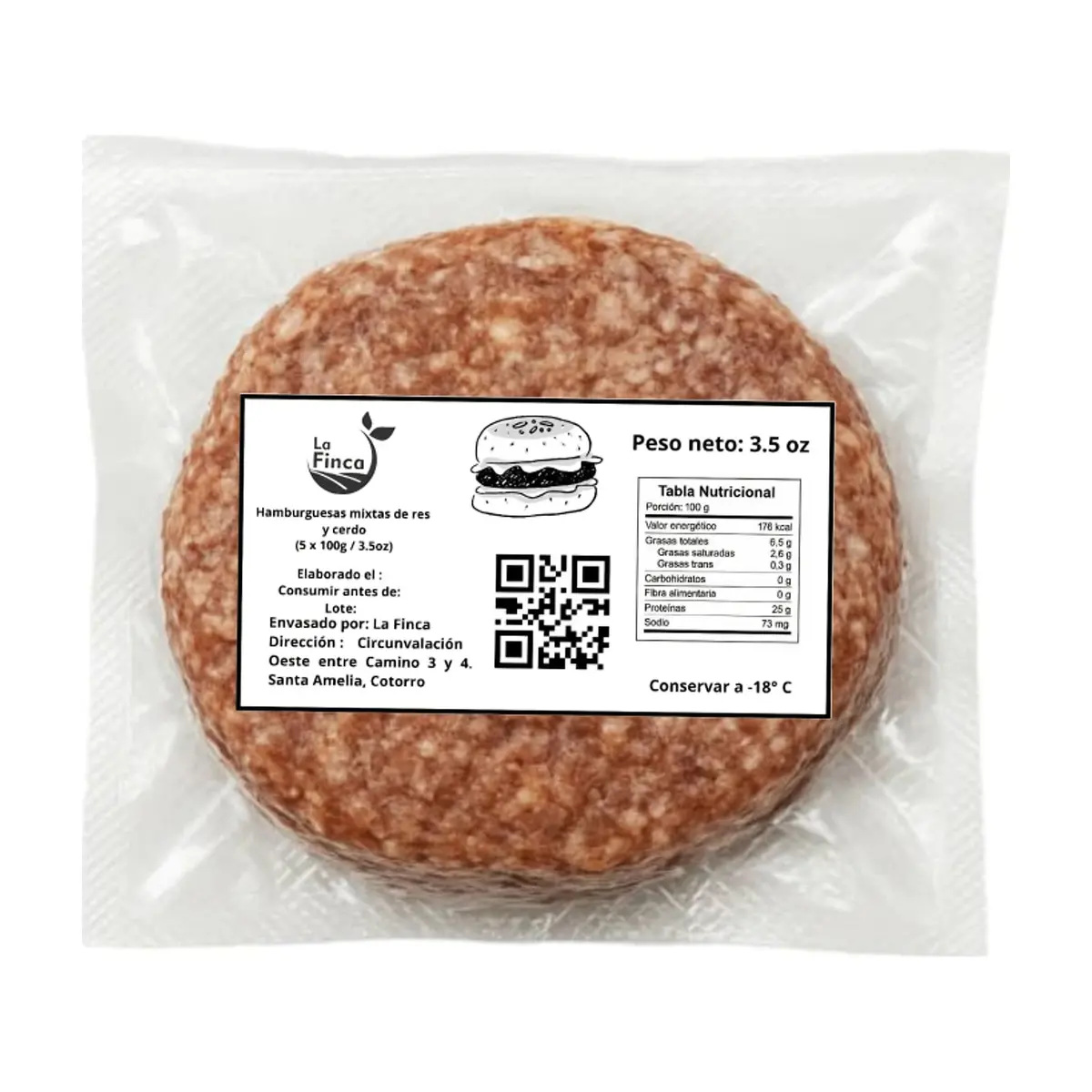 Hamburguesas mixtas de res y cerdo La Finca (5 x 100 g / 3.5 oz)