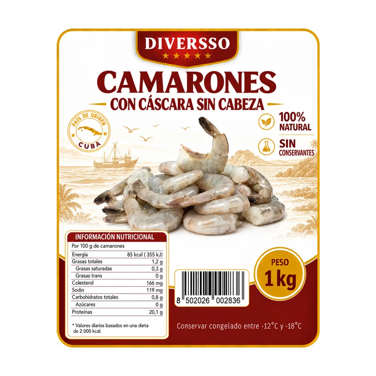 Camarones con cáscara sin cabeza Diversso (1 kg / 2.2 lb) - Thumbnail 4