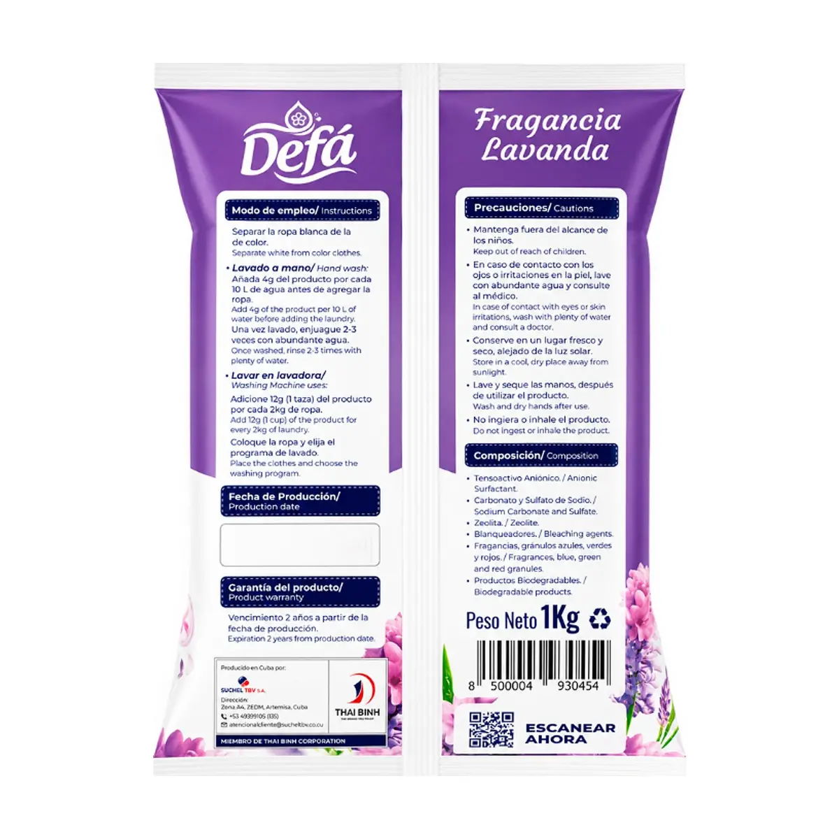 Detergente en polvo multiusos fragancia de lavanda Defá (4 x 1 kg / 2.2 lb) - Thumbnail 2