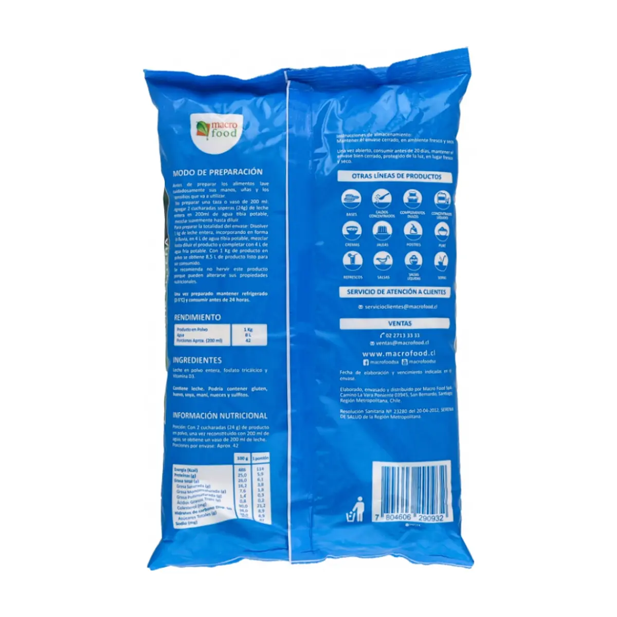Leche en polvo entera Macro Food (3 x 1 kg / 2.2 lb) - Thumbnail 3