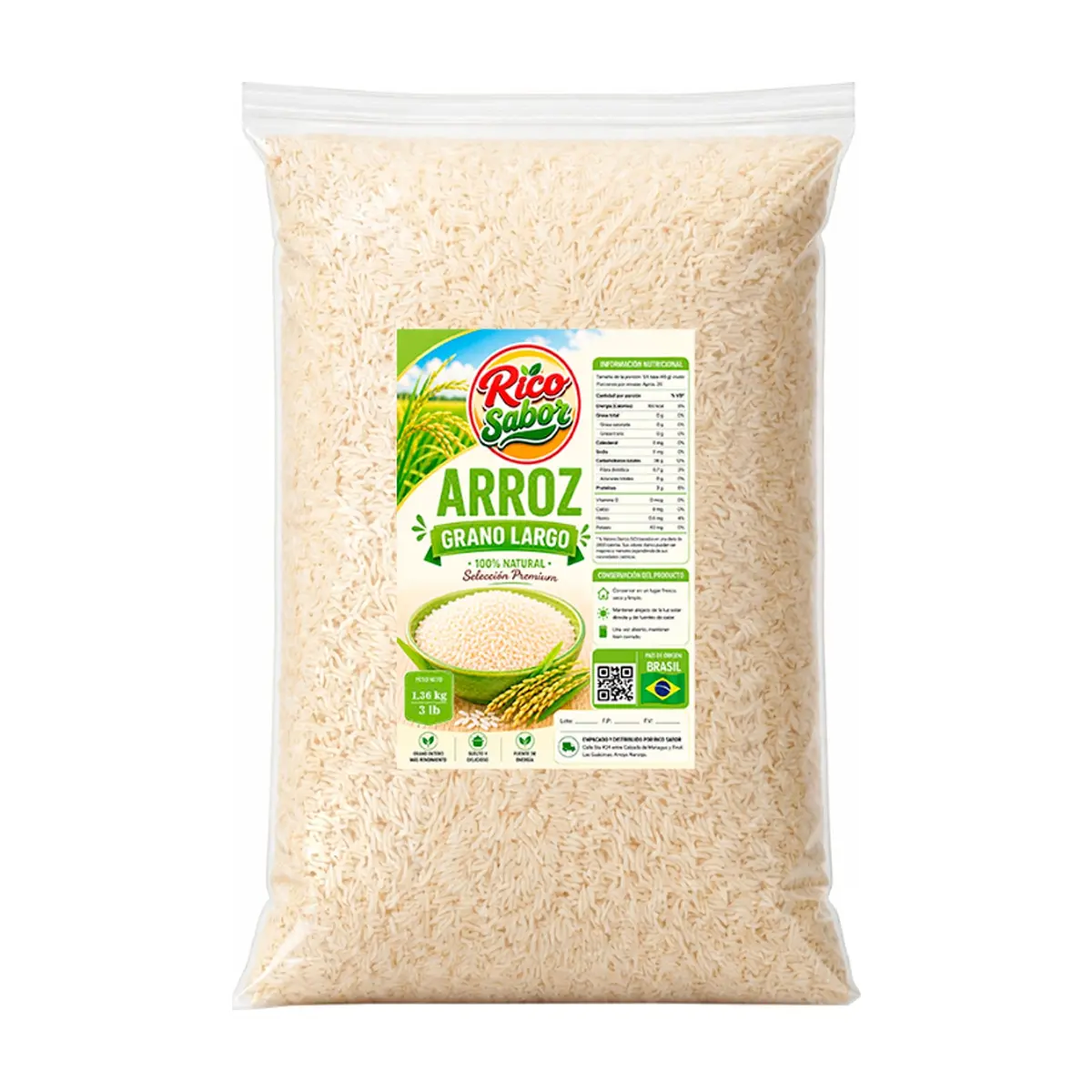 Arroz grano largo Rico Sabor (1.36 kg / 3 lb) - Imagen 1
