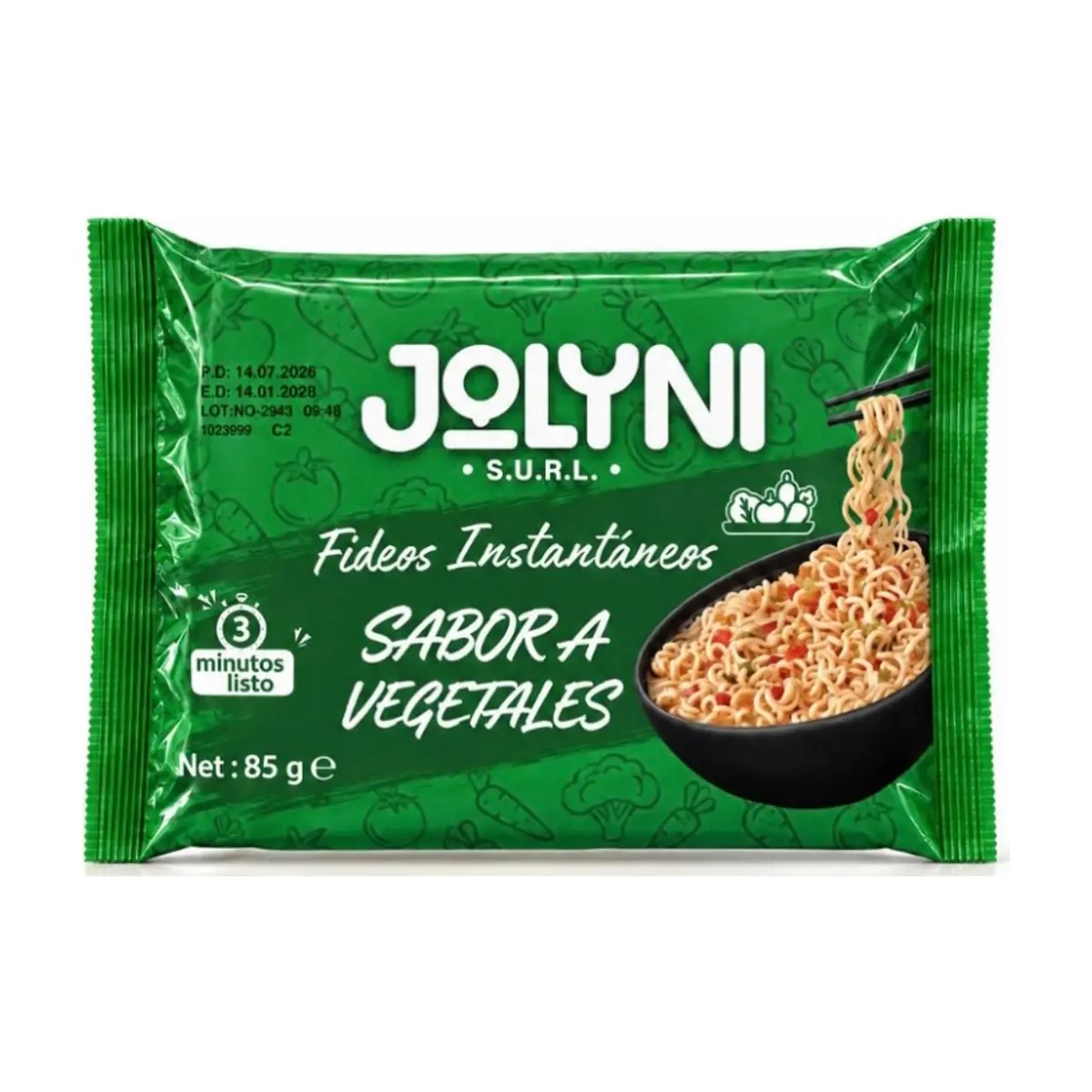Sopa de fideos instantáneos sabor a vegetales Jolyni (85 g / 3 oz)