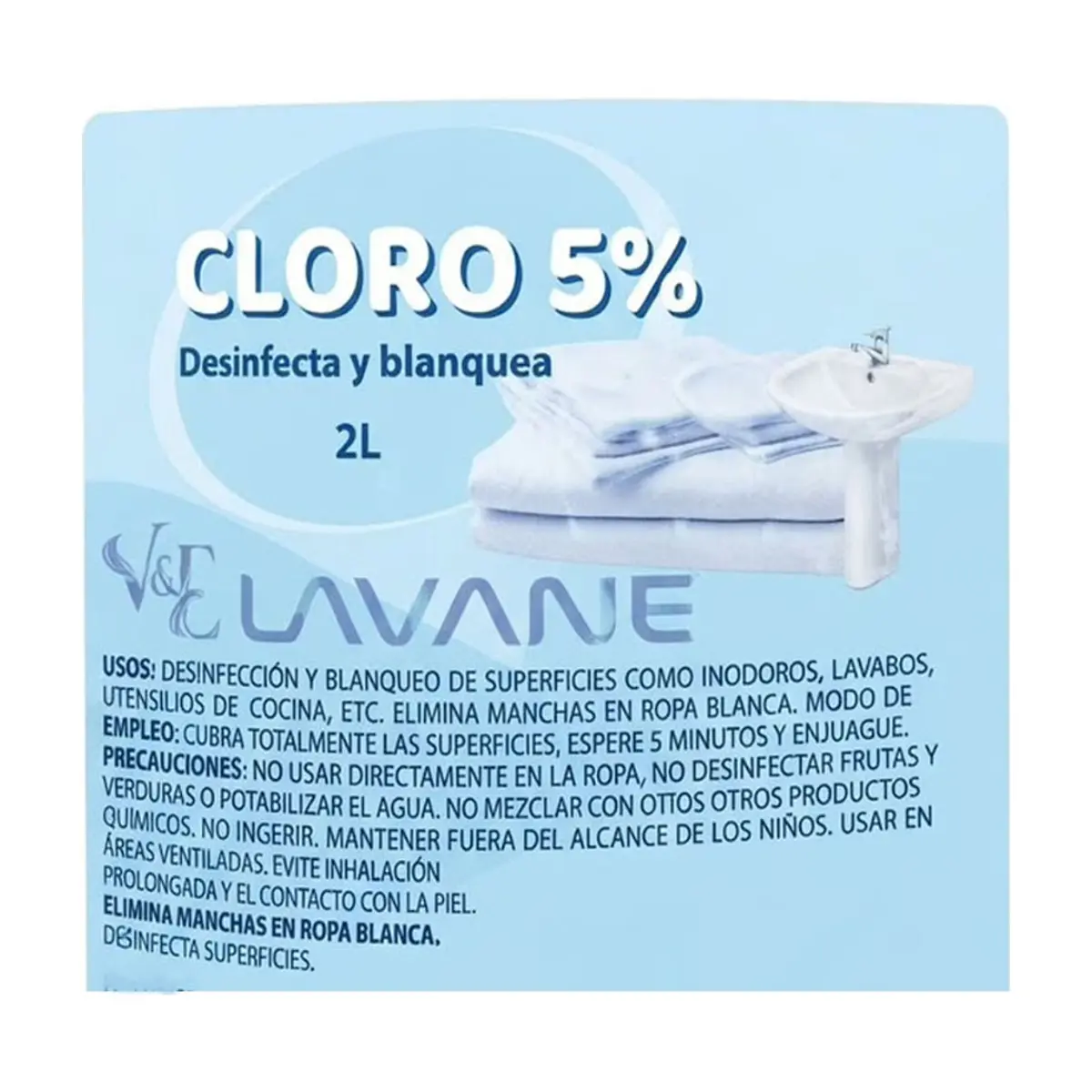 Cloro con hipoclorito de sodio concentrado al 5% de claro activo Lavane (2 L) - Thumbnail 2