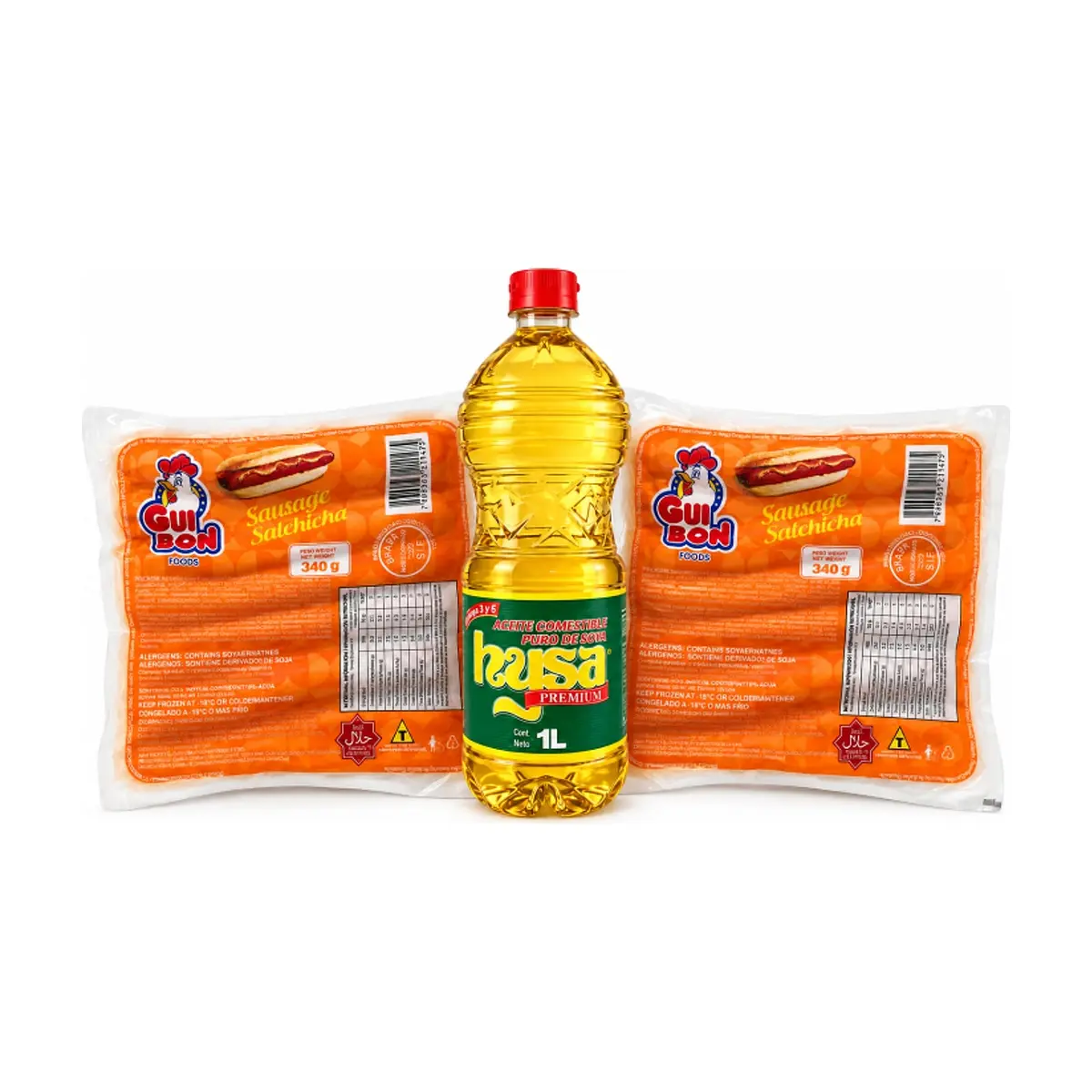 Aceite de soya puro + Salchichas de pollo