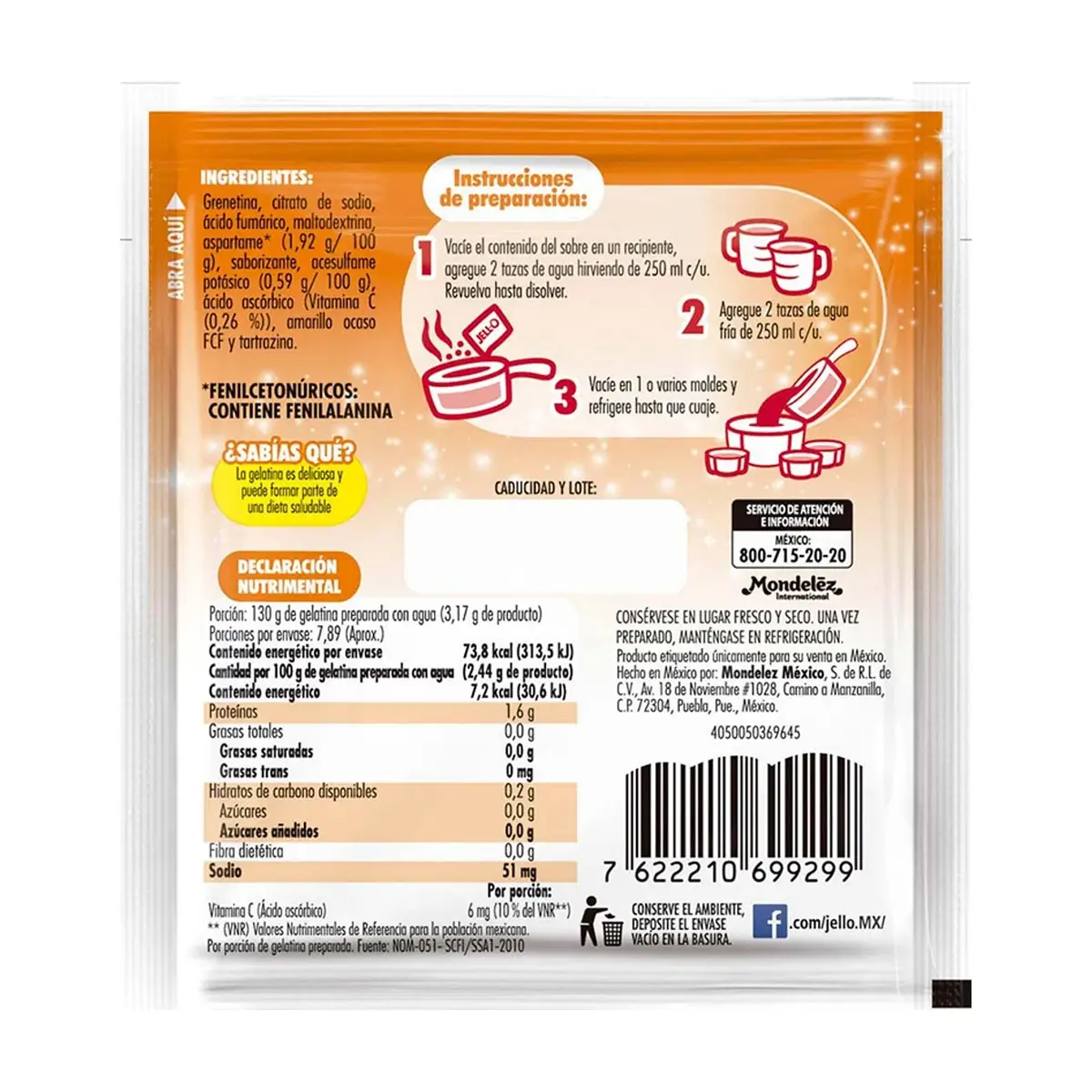 Gelatina sin azúcar fortificada con vitamina C sabor naranja Jell-O (25 g) - Miniatura 3