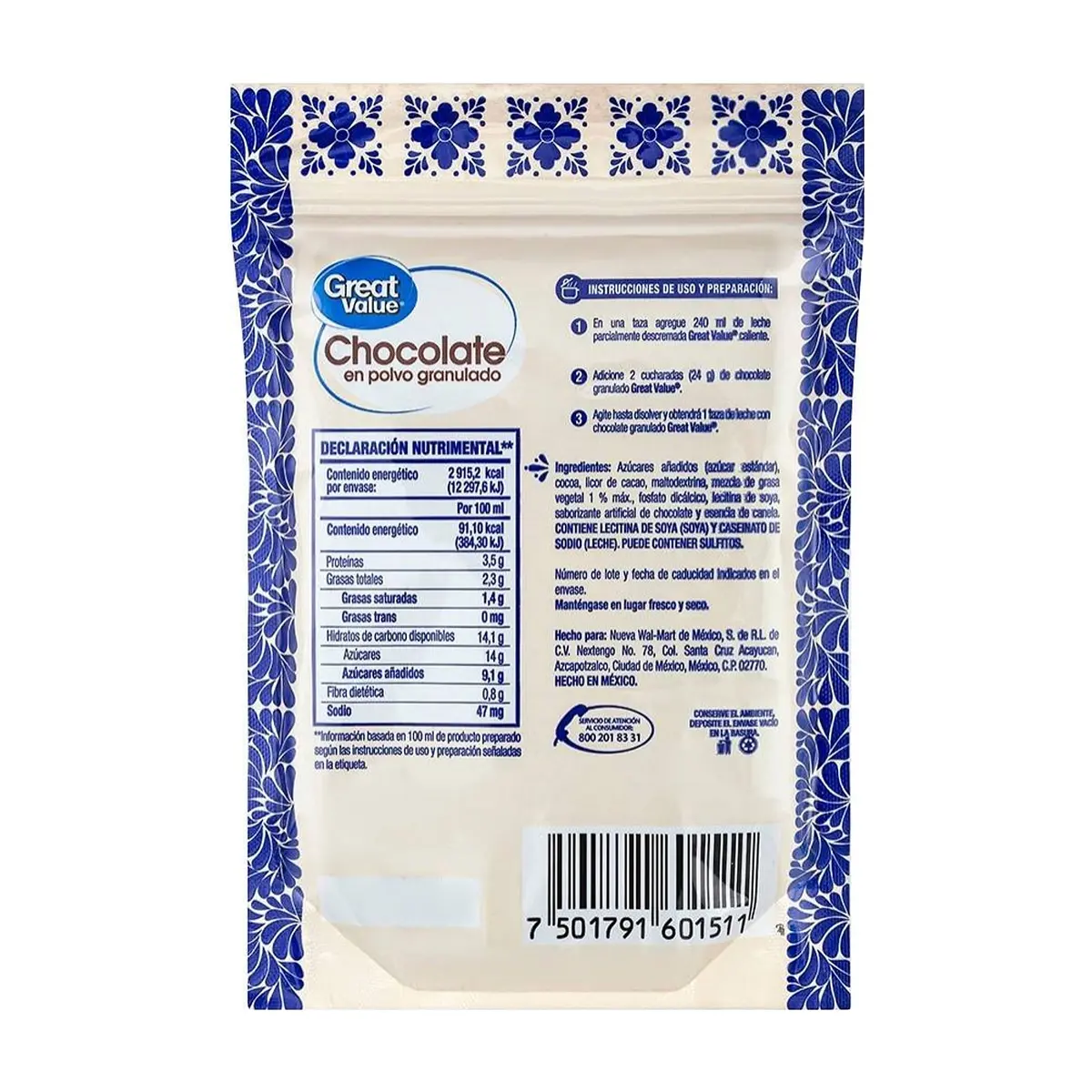 Chocolate en polvo granulado Great Value (320 g / 11.29 oz) - Thumbnail 2