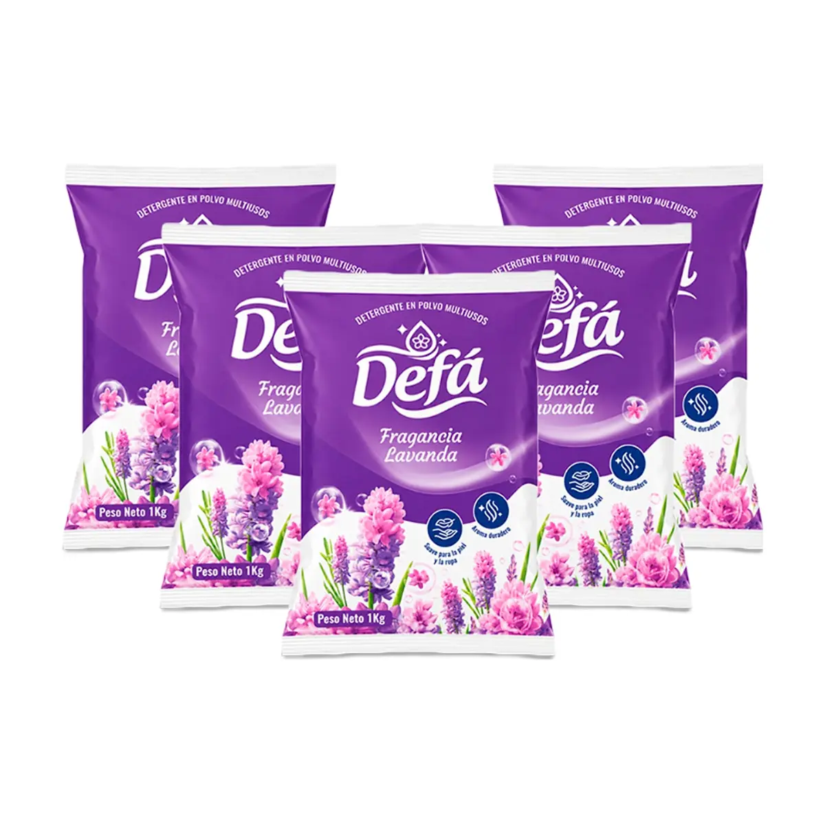 Detergente en polvo multiusos fragancia de lavanda Defá (5 x 1 kg / 2.2 lb)