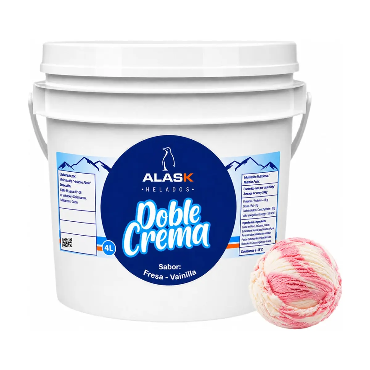 Helado doble crema sabor fresa y vainilla Alask (4 L)