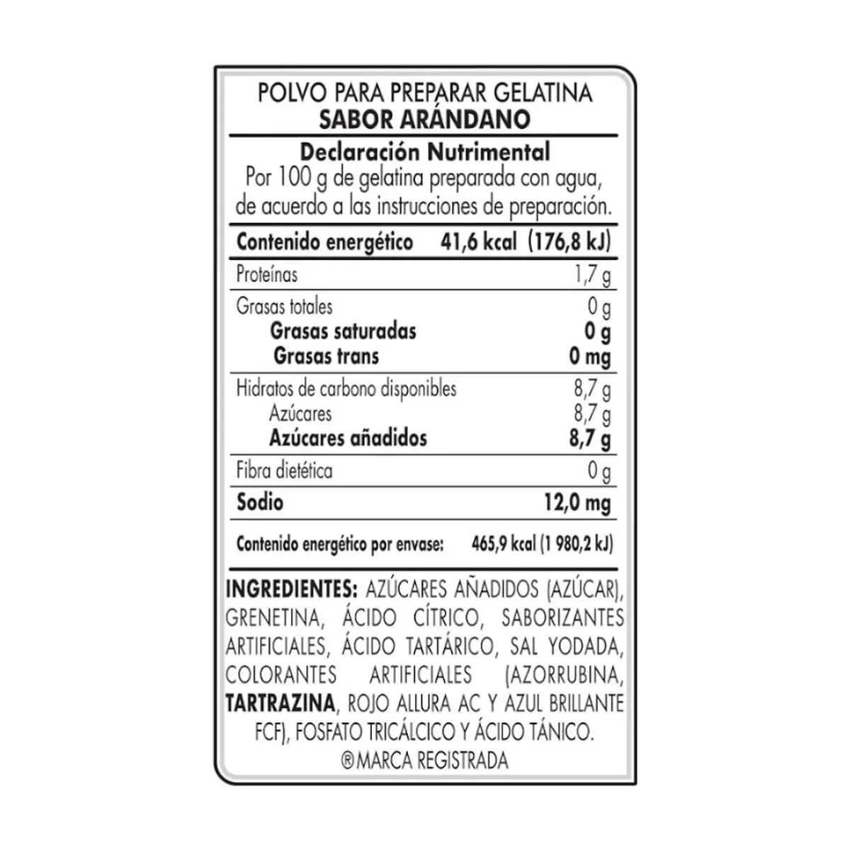 Polvo para preparar gelatina con agua - sabor arándano D'Gari (120 g / 4.23 oz) - Thumbnail 6