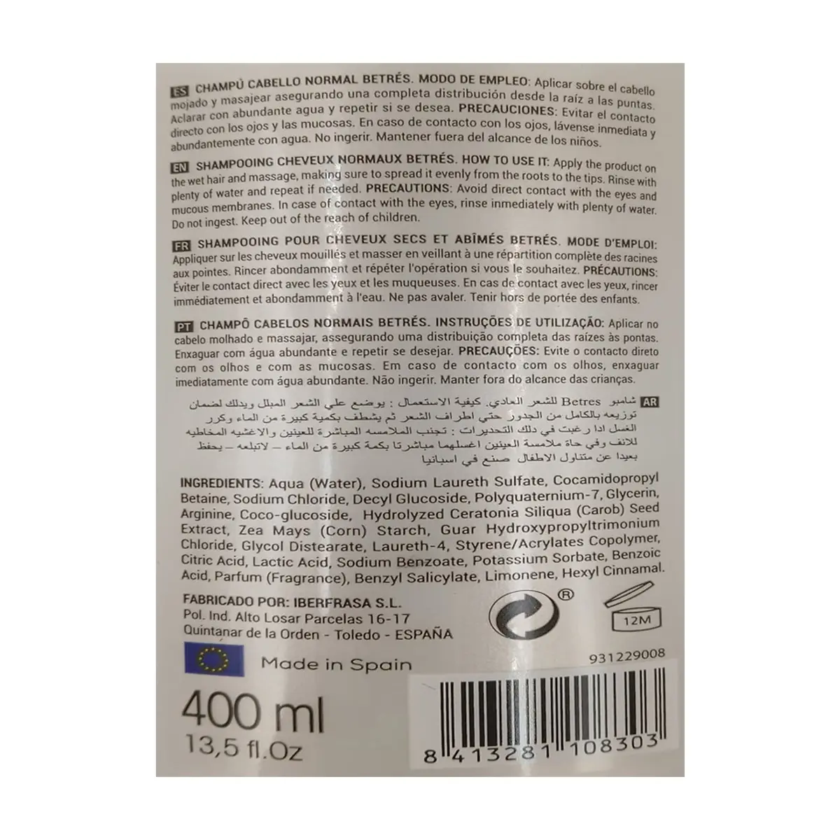 Champú cabello normal Betrés 400 ml - Thumbnail 2