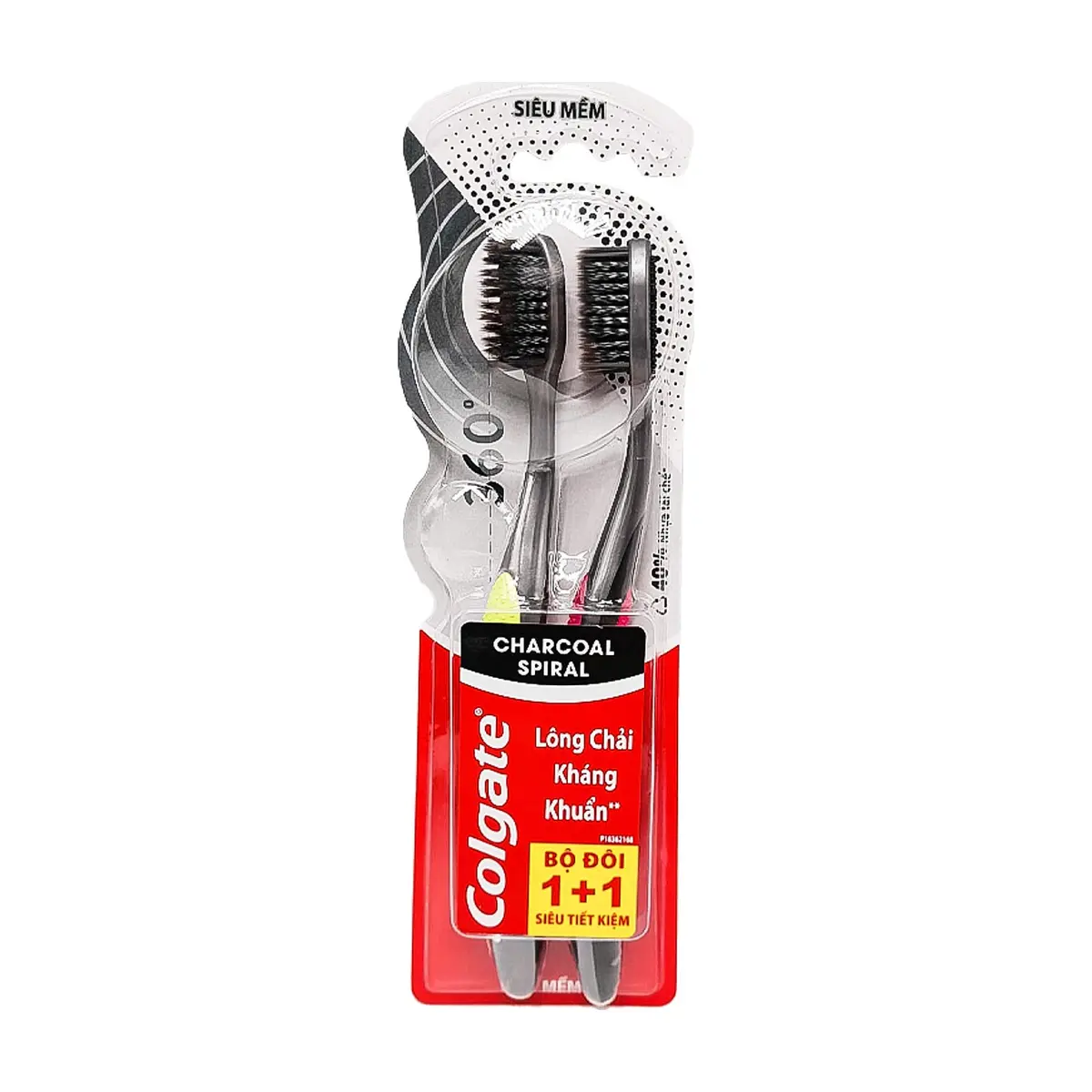 Cepillo de dientes con cerdas suaves de carbón 360° Spiral Colgate (2 U)
