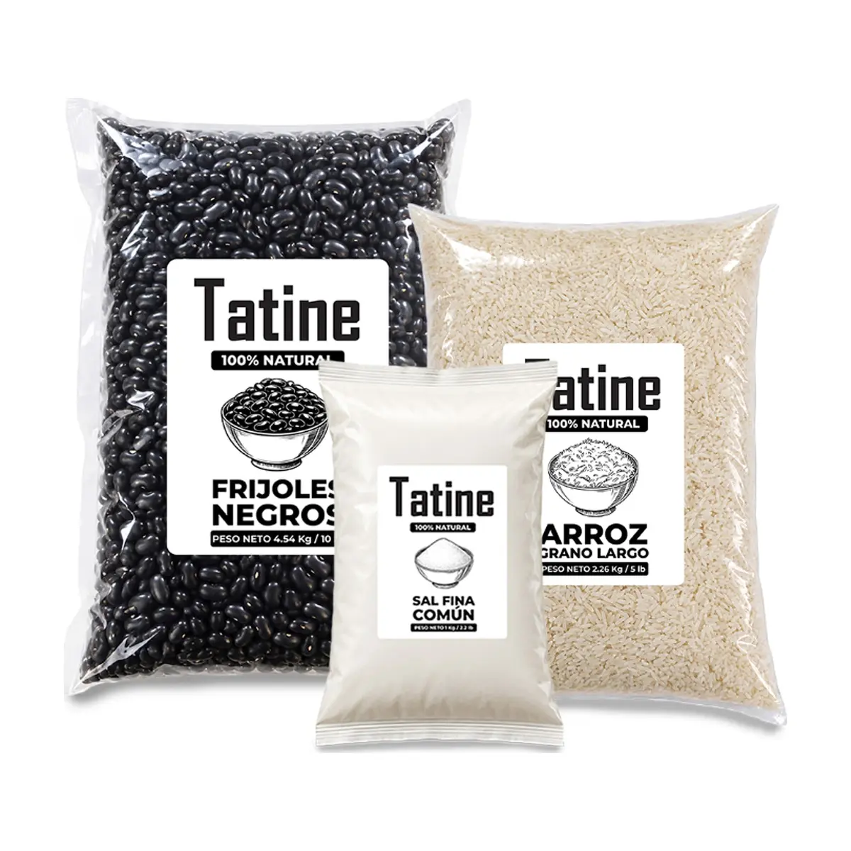 Combo básico Tatine #17: Frijoles negros Tatine + Arroz de grano largo Tatine + Sal fina común Tatine