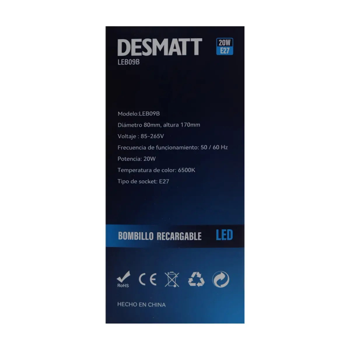 Bombillo recargable LED 20 W Desmatt LEB09B - Thumbnail 2