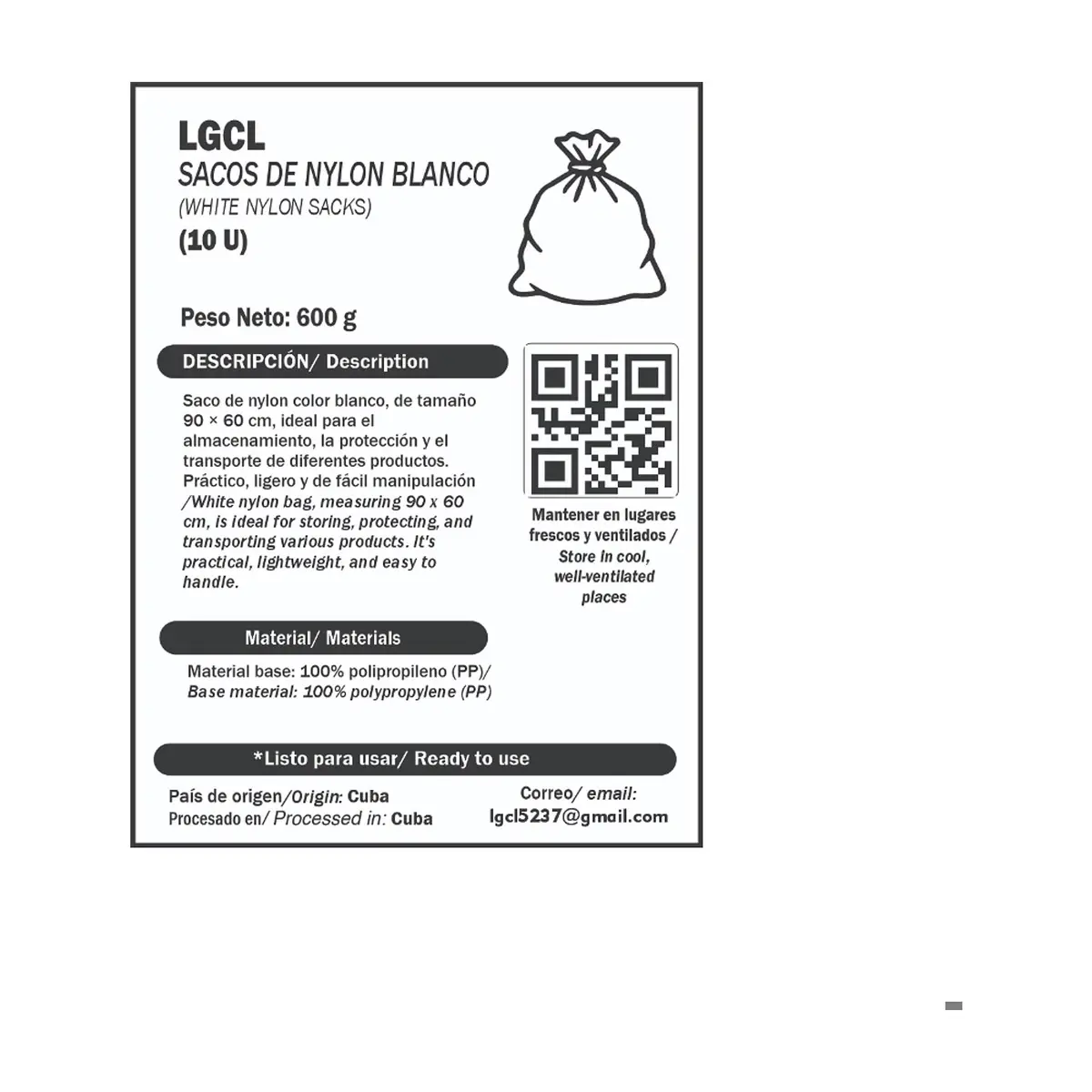 Sacos de nylon blanco LGCL (10 U) - Miniatura 4