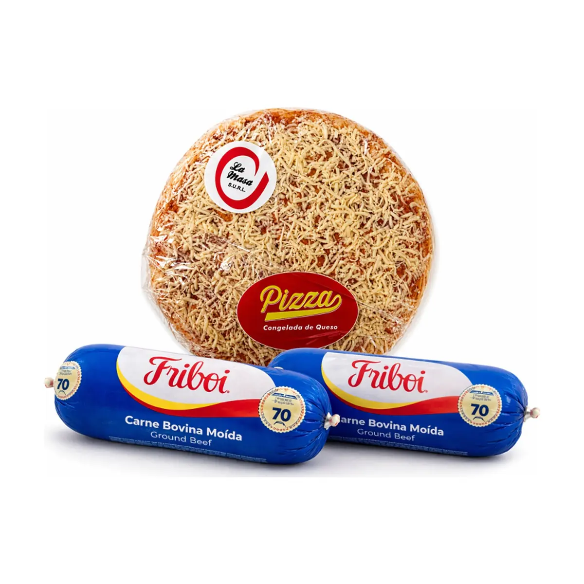 Combo 1 pizza de queso La Masa (20 cm) + 2 picadillos de res Friboi (500 g / 1.10 lb)