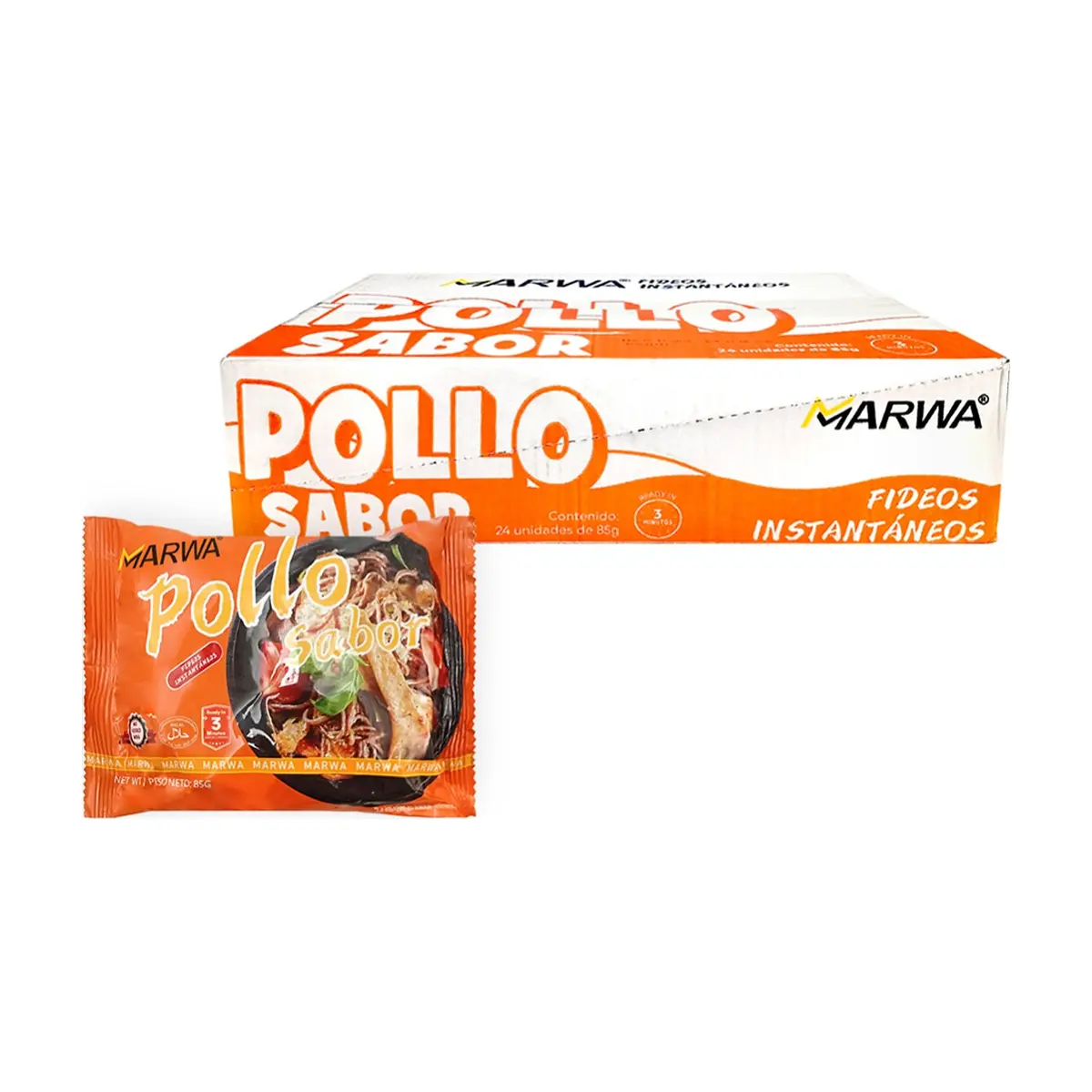 Sopa instantánea de fideos sabor pollo Marwa (24 x 85 g / 3 oz)