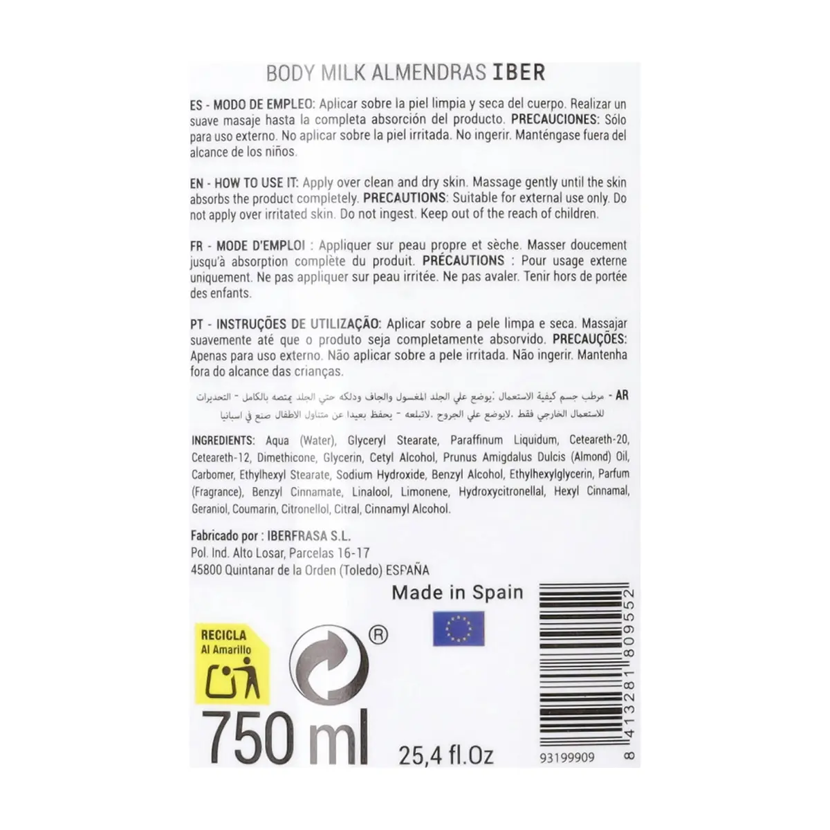 Crema corporal de almendras Iber (750 ml) - Thumbnail 3