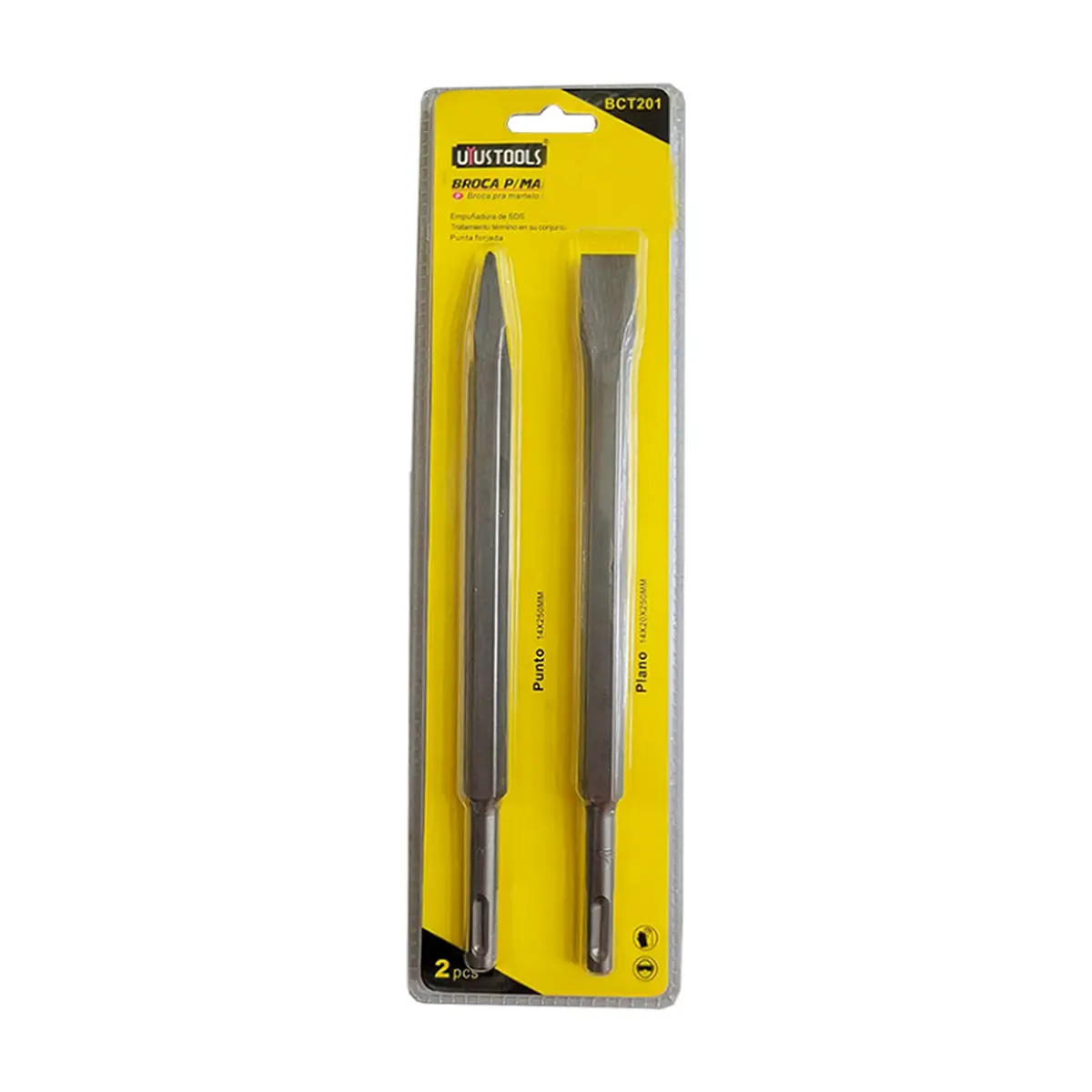 Set de 2 cinceles - broca tipo plano y punto - para martillo eléctrico Uyustols