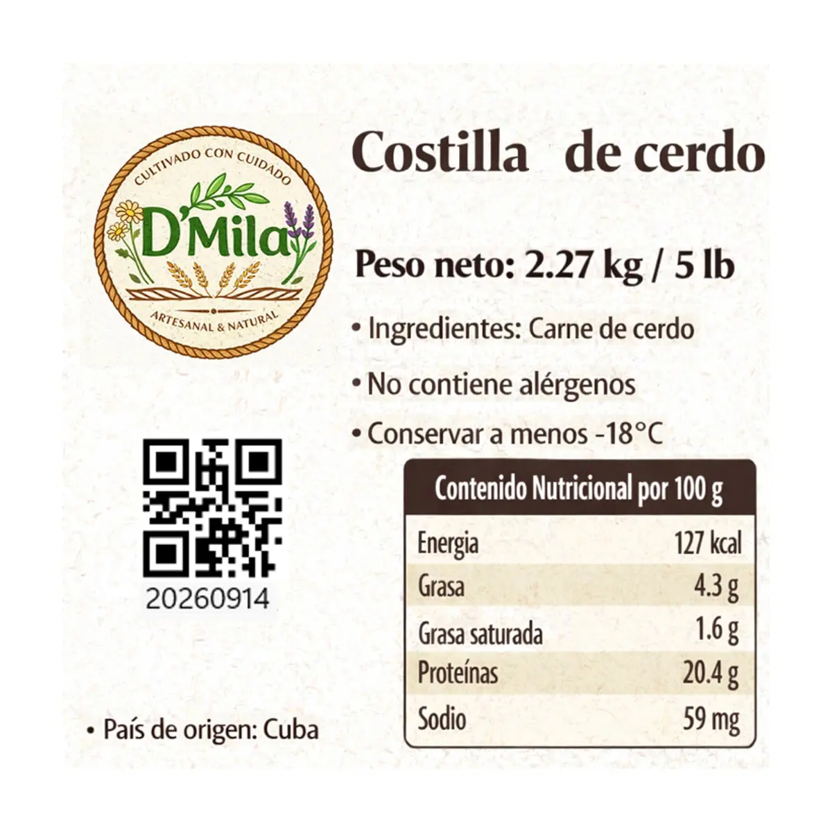 Costilla de cerdo D'Mila (2.27 kg / 5 lb) - Miniatura 2