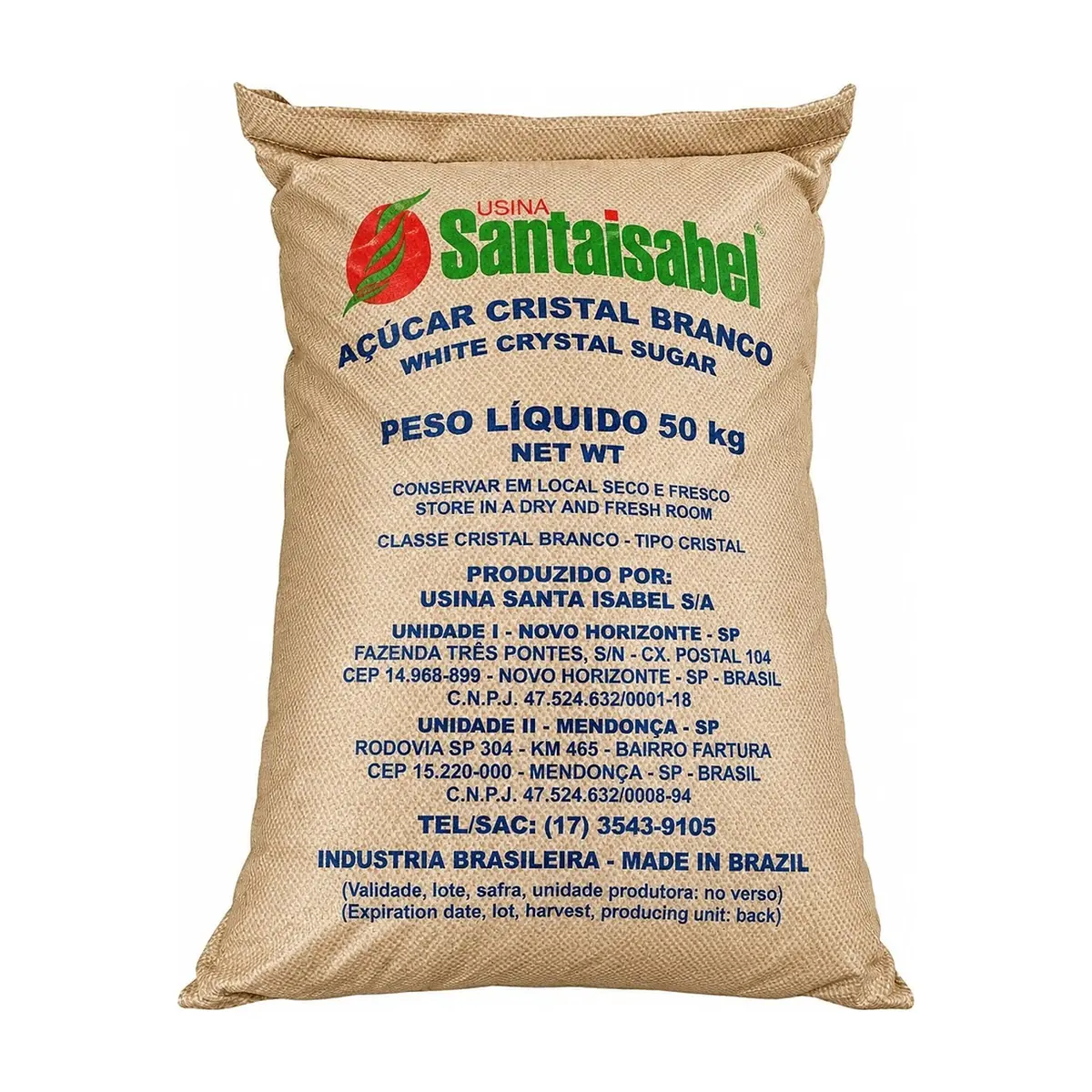Azúcar cristal blanca Usina Santa Isabel (50 kg / 110 lb) - Imagen 1