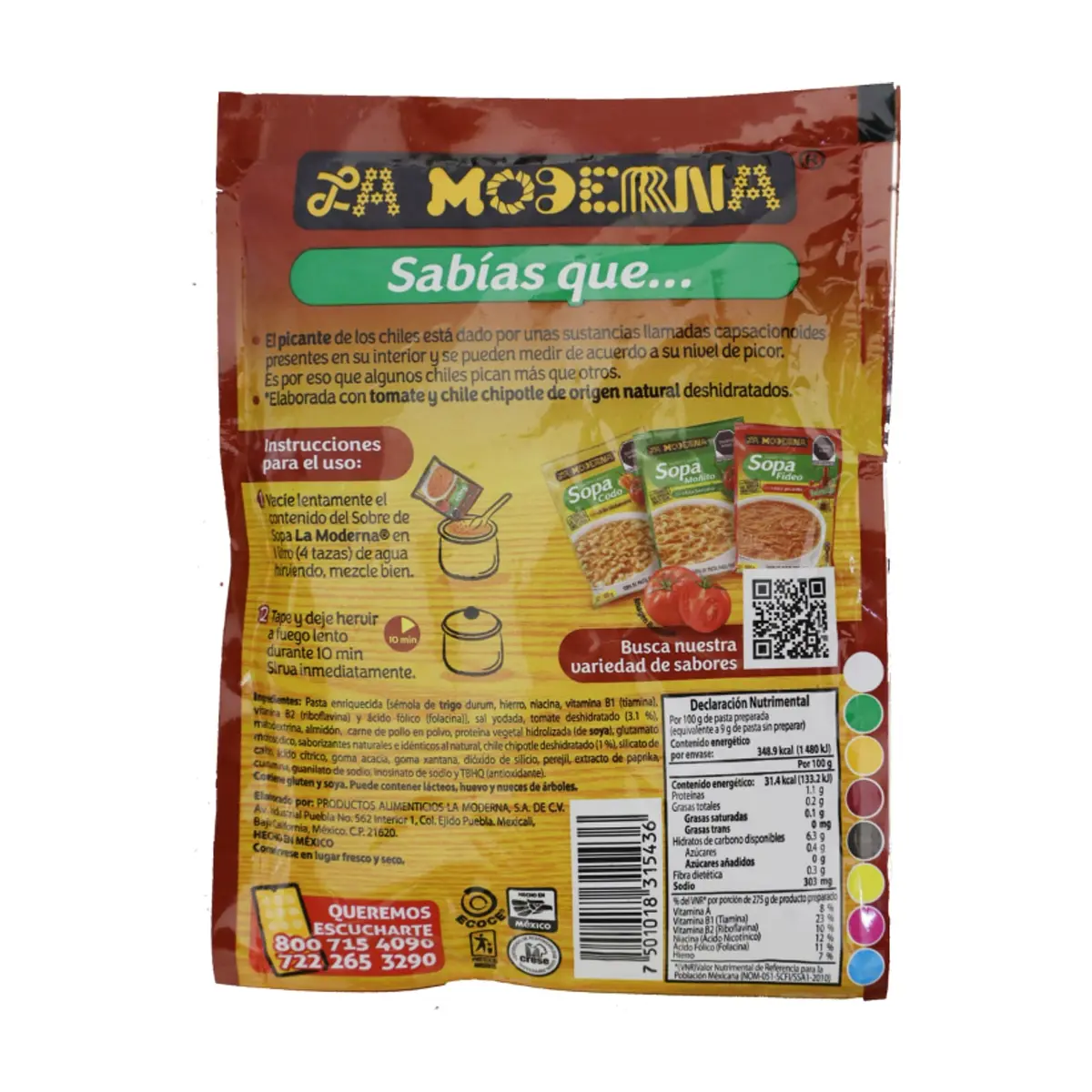 Sopa de pasta con tomate y chile chipotle La Moderna (100 g / 3.52 oz) - Thumbnail 4