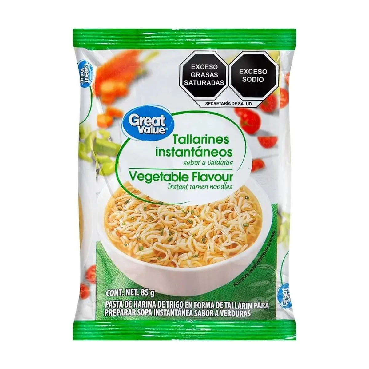 Tallarines instantáneos sabor a verduras Great Value (85 g / 3 oz)