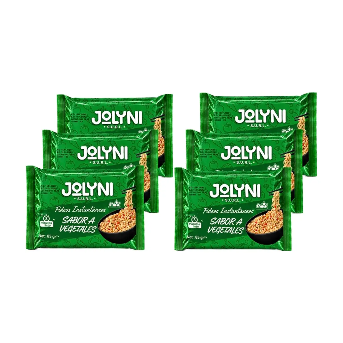 Sopa de fideos instantáneos sabor a vegetales Jolyni (6 x 85 g / 3 oz)