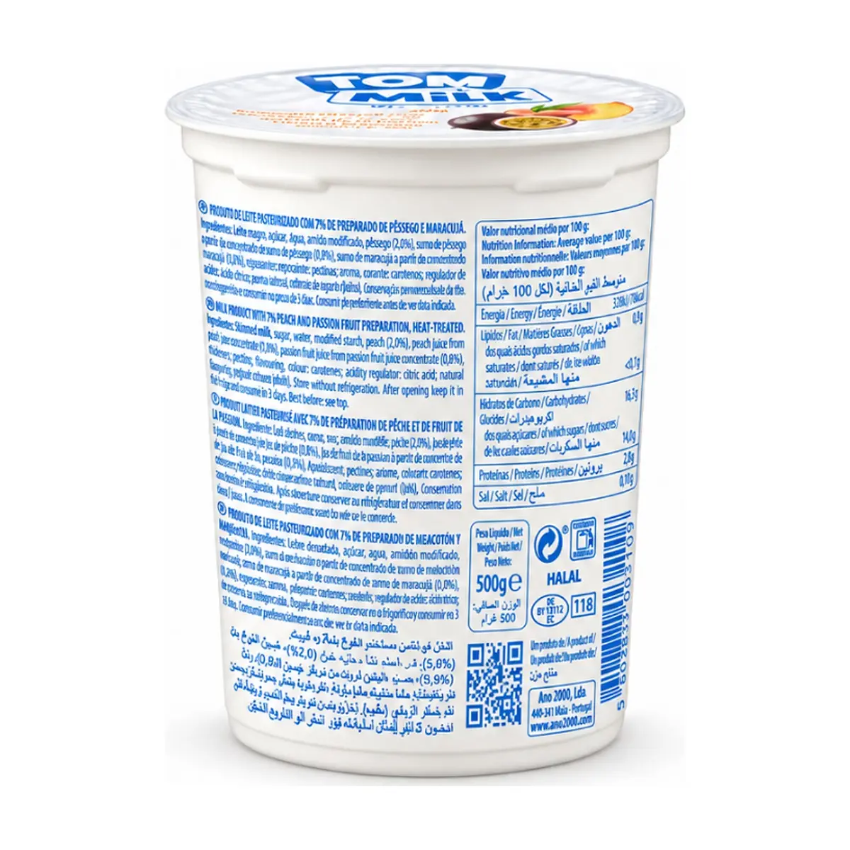 Yogurt pasteurizado sabor melocotón y maracuyá con trocitos de fruta Tom Milk (3 x 500 g / 1.10 lb) - Thumbnail 3