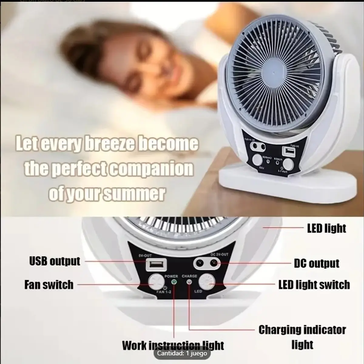 Set Emergente Ventilador, 2 Bombillas y Panel Solar - Thumbnail 4