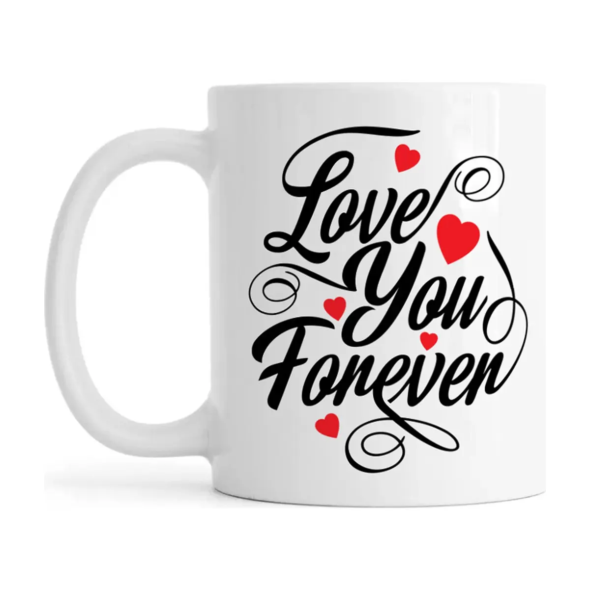 Jarra blanca de cerámica con asa redonda y diseño impreso "Love you forever" 330 ml Échale