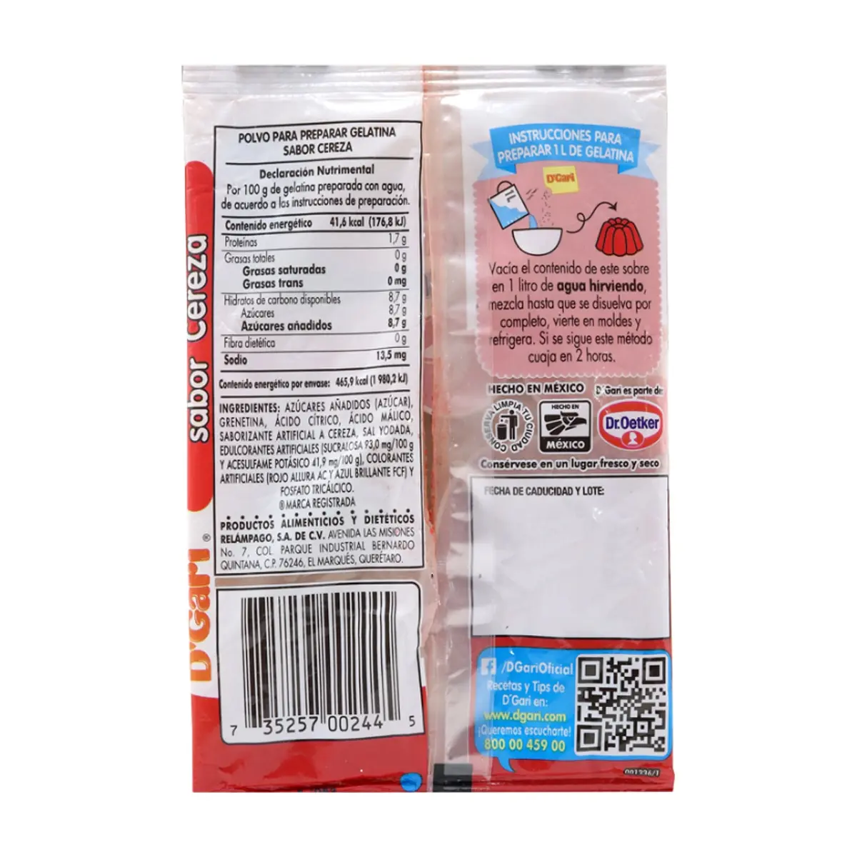 Polvo para prepara gelatina con agua - sabor cereza D'Gari (120 g / 4.23 oz) - Thumbnail 4