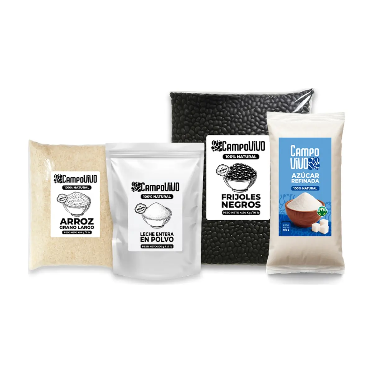 Combo básico Campo Vivo #10: Leche entera en polvo + Arroz grano largo + Azúcar refinada + Frijoles negros - Imagen 1