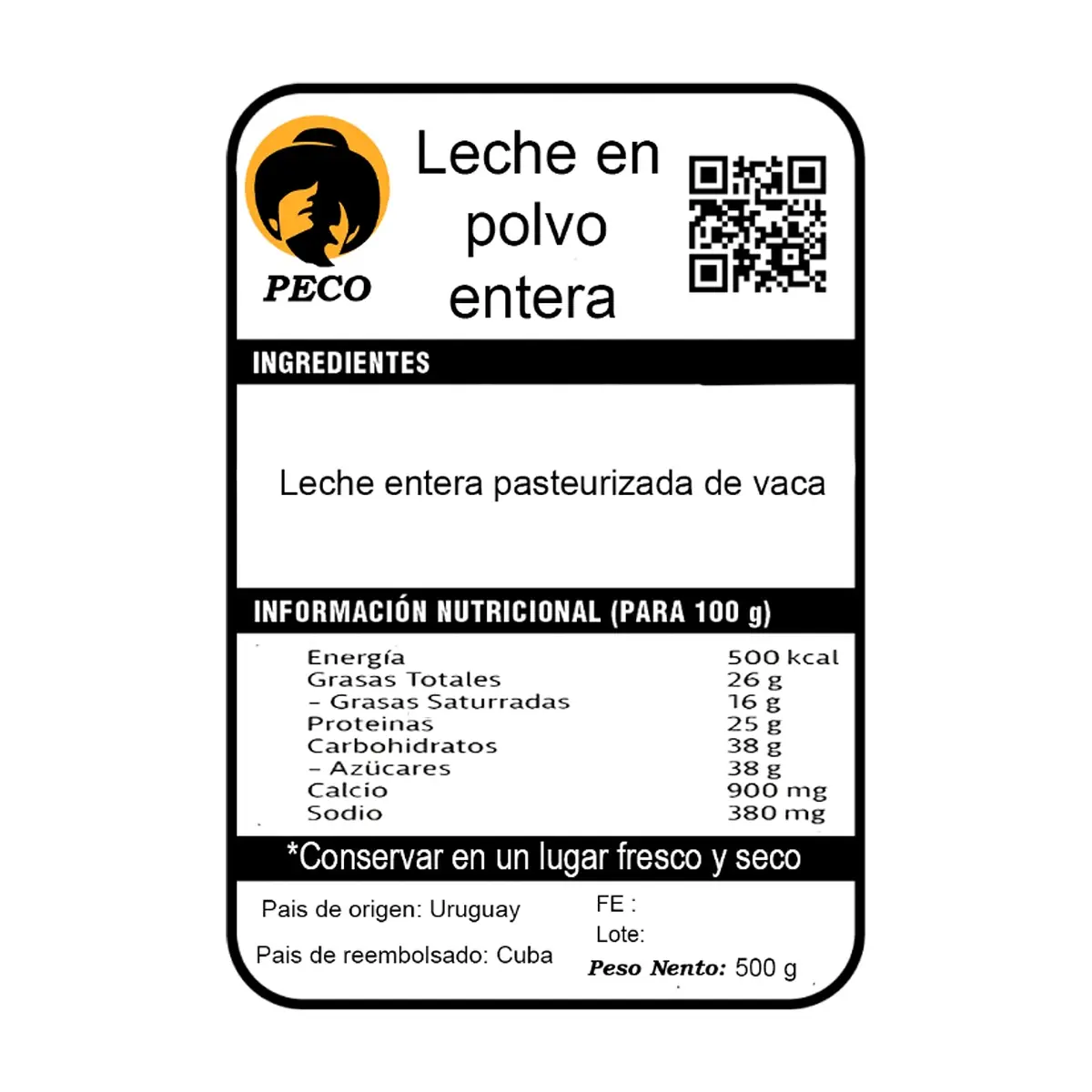 Leche en polvo entera Peco (500 g / 1.1 lb) - Thumbnail 3