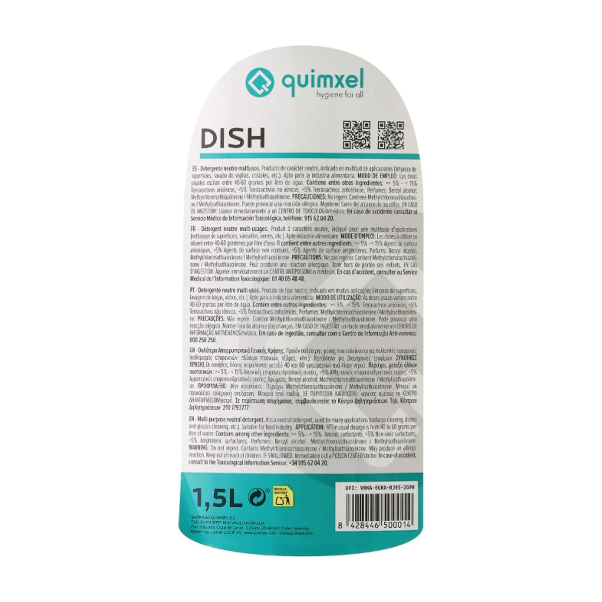 Detergente neutro multiusos Dish Quimxel (1.5 L) - Thumbnail 4