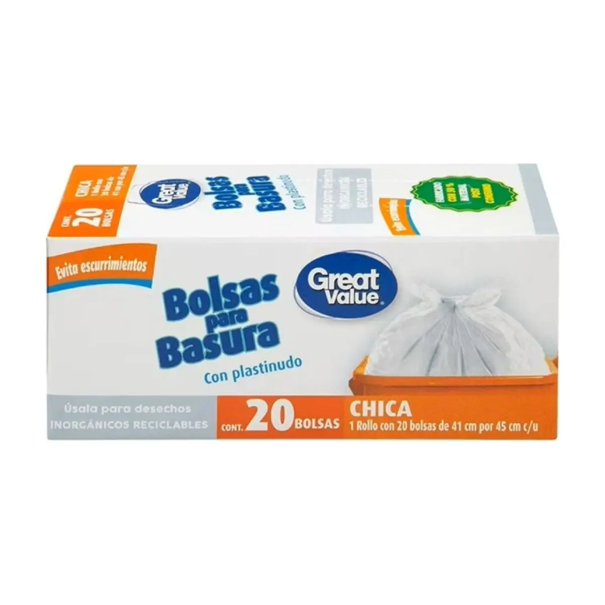 Bolsa para basura con plastinudo chica Great Value (20 U) - Miniatura 1