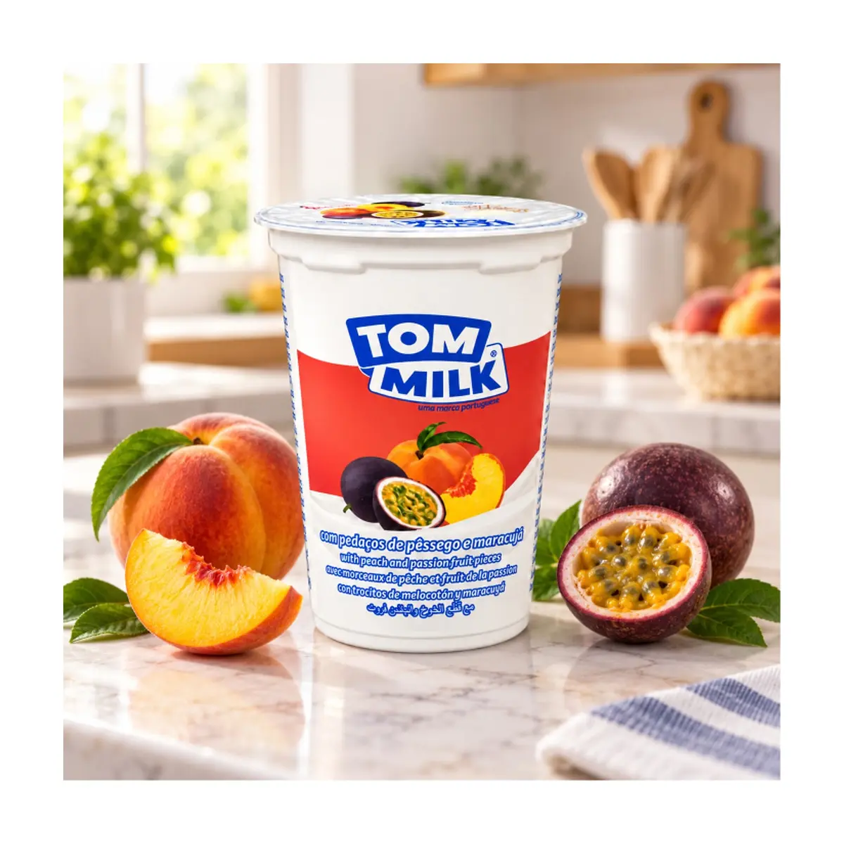Yogurt pasteurizado sabor melocotón y maracuyá con trocitos de fruta Tom Milk (500 g / 1.10 lb) - Thumbnail 5