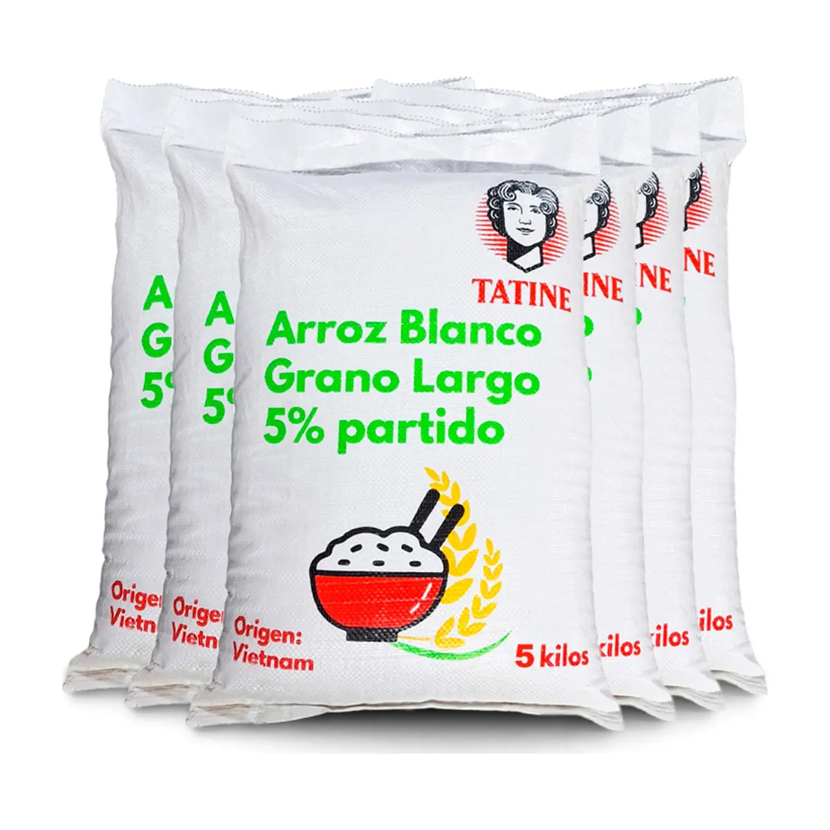 Arroz de grano largo 5% de grano partido Tatine (6 x 5 kg / 11.02 lb)