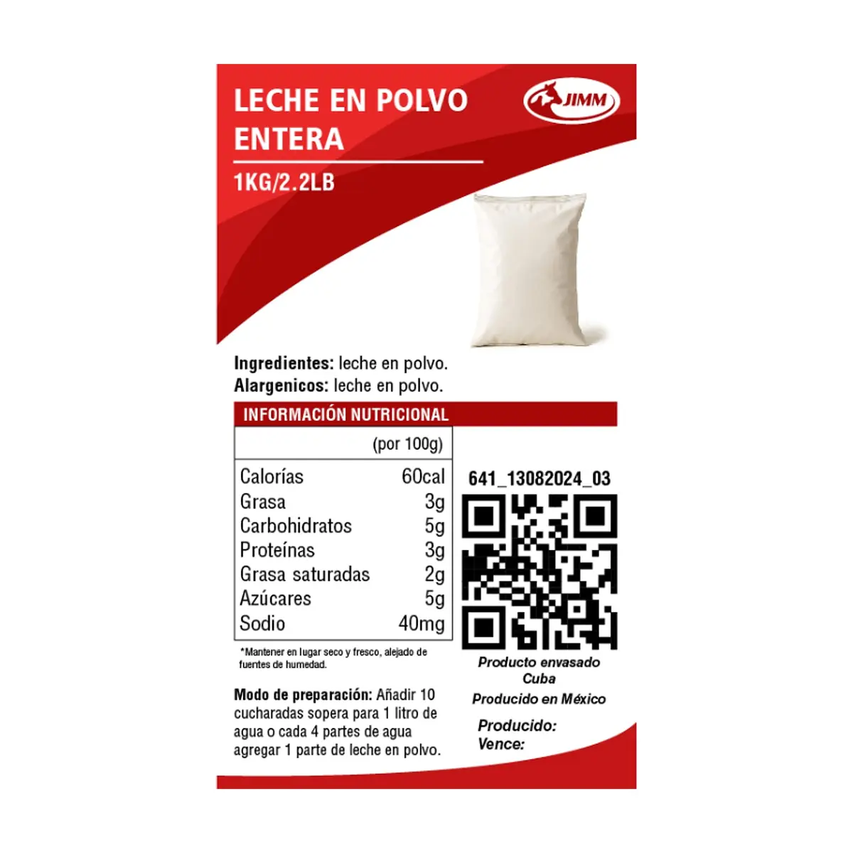 Leche en polvo entera Jimm (1 kg / 2.2 lb) - Miniatura 2