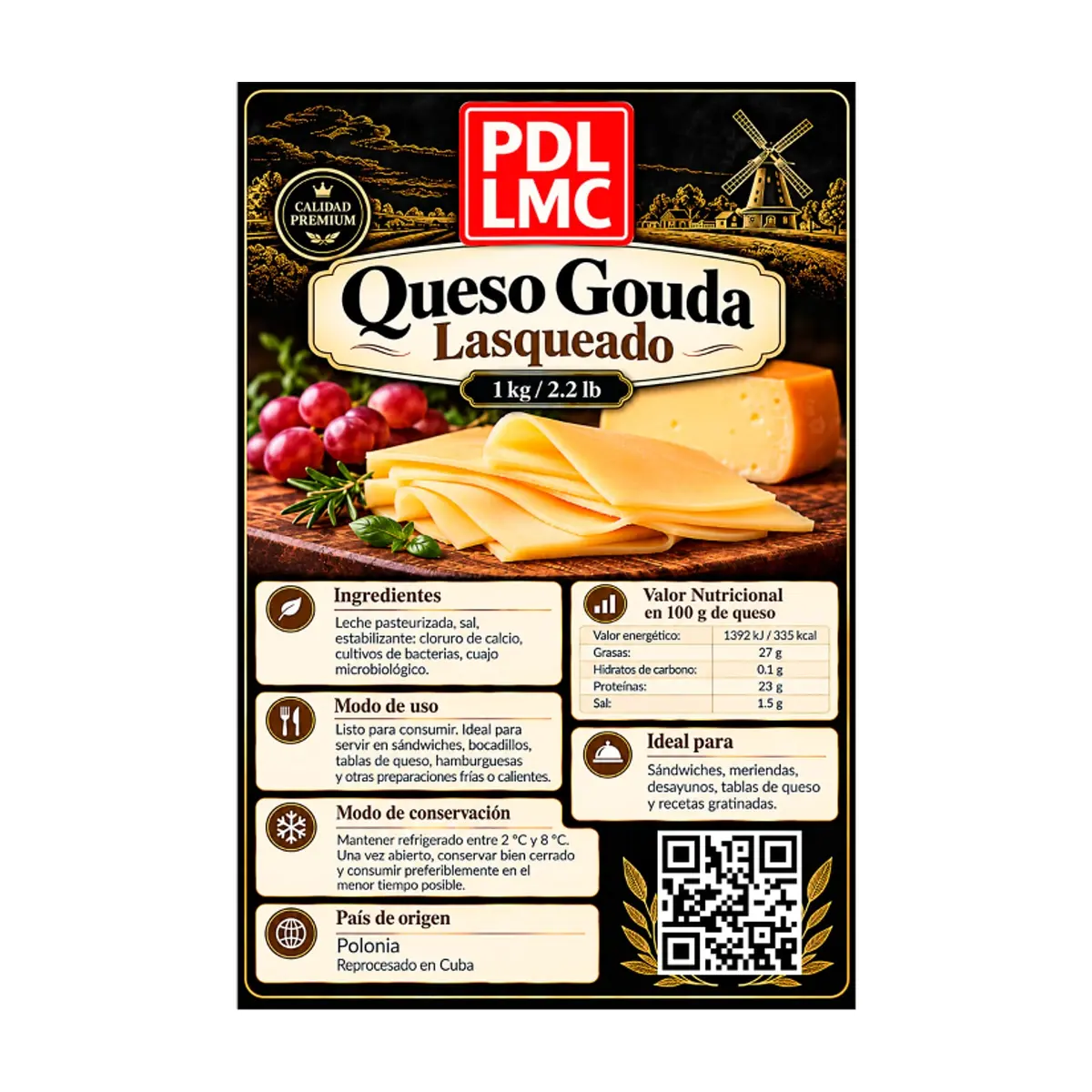 Queso gouda lasqueado PDL LMC (1 kg / 2.2 lb) - Miniatura 3