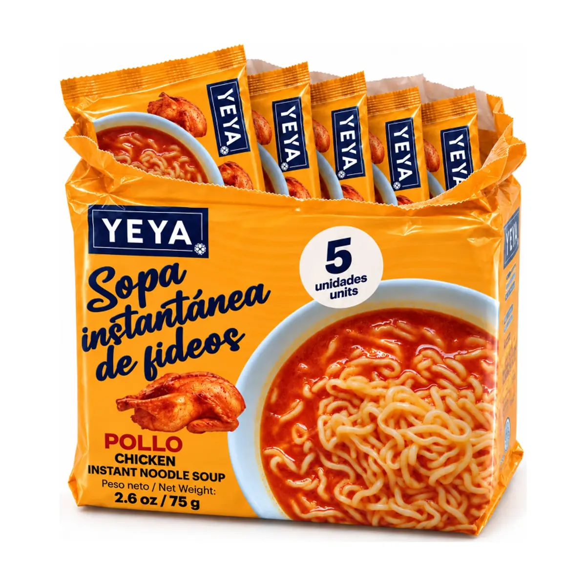 Sopa instantánea de fideos con sabor a pollo YEYA (5 x 75 g / 2.6 oz)
