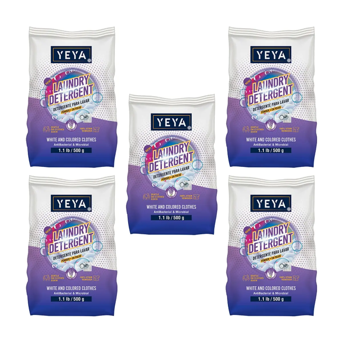 Detergente en polvo con aroma a lavanda Yeya (5 x 500 g / 1.1 lb)